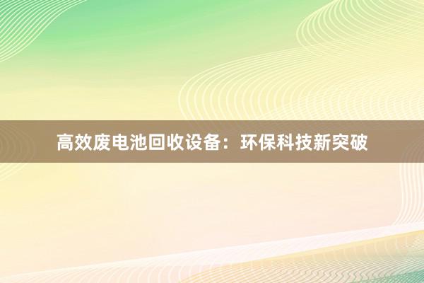 高效废电池回收设备：环保科技新突破